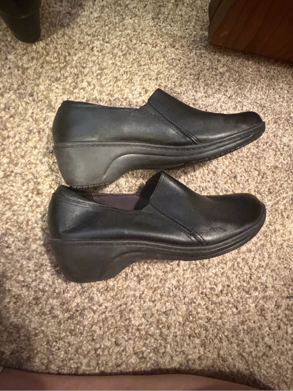 Clarks Black Slip-On Wedge Mules